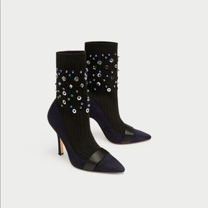 Zara Embellished Sock Style Ankle Boots